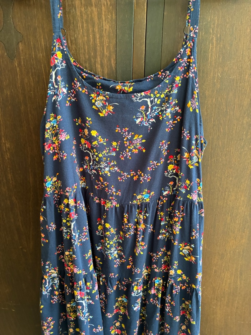 Amazon Navy Blue Floral Maxi Dress with Multicolor Floral Print Sz M